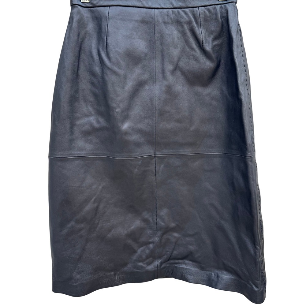 Terry Lewis Minimalist 90s Y2K Genuine Leather Edgy Pencil Skirt Black 8P NEW